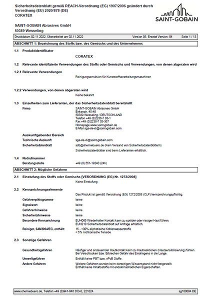 Sicherheitsdatenblatt Coratex